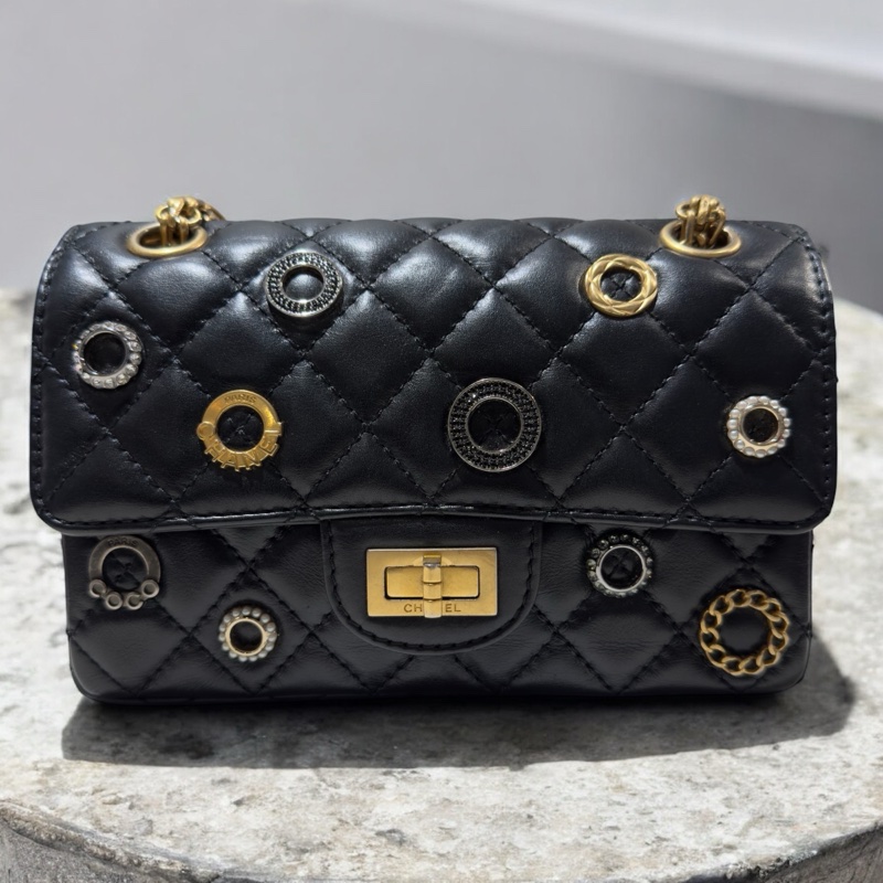 CHANEL限量圓圈徽章復刻2.55鏈包特殊MINI款*黑色-0