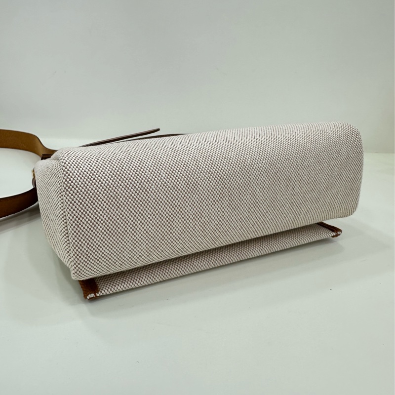 愛馬仕 mini herbag 金棕拼米色金扣帆布 W刻 有購證-5