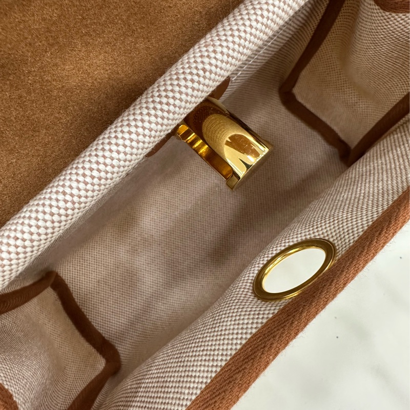 愛馬仕 mini herbag 金棕拼米色金扣帆布 W刻 有購證-8