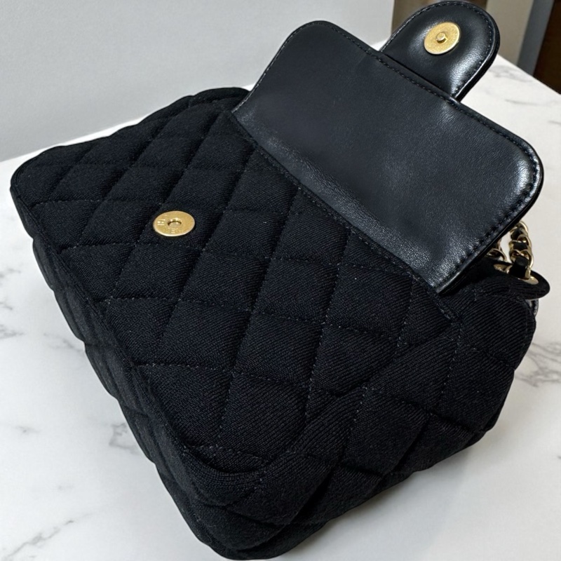 CHANEL菱格紋羊毛小款HOBO鏈包*黑淡金(晶片款-3