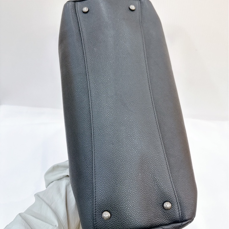 莉亞精品♡ Chanel 黑銀荔枝皮tote 毛呢編織二合一 二手美包-8