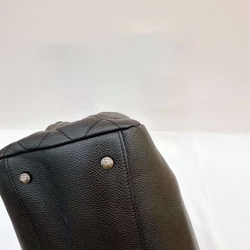 莉亞精品♡ Chanel 黑銀荔枝皮tote 毛呢編織二合一 二手美包-12