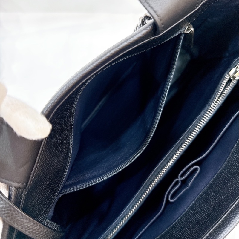 莉亞精品♡ Chanel 黑銀荔枝皮tote 毛呢編織二合一 二手美包-13