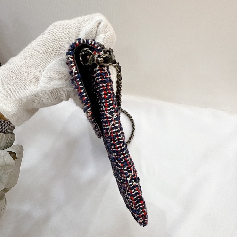 莉亞精品♡ Chanel 黑銀荔枝皮tote 毛呢編織二合一 二手美包-21