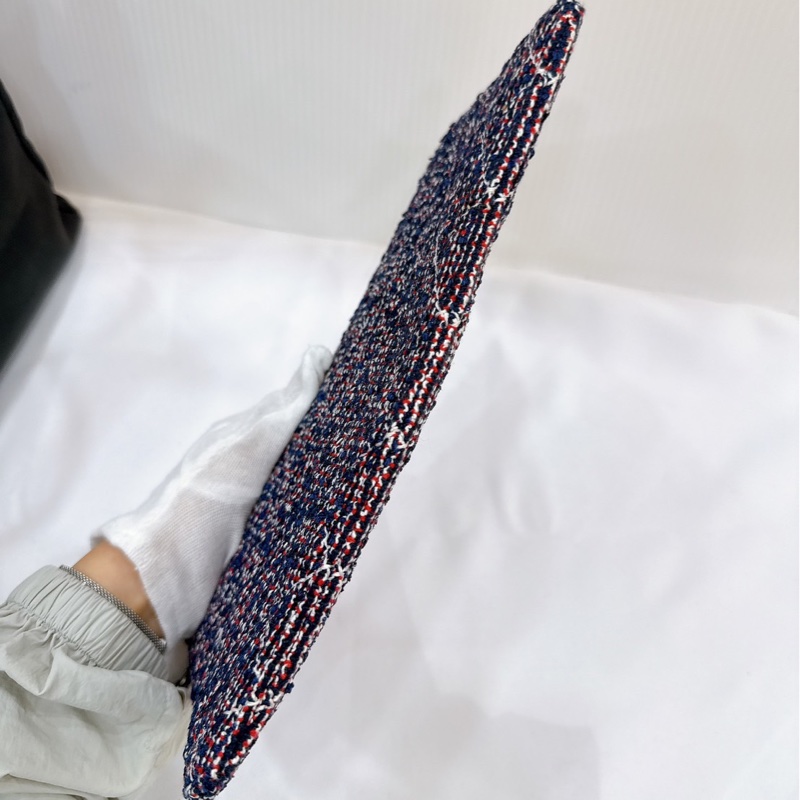 莉亞精品♡ Chanel 黑銀荔枝皮tote 毛呢編織二合一 二手美包-25