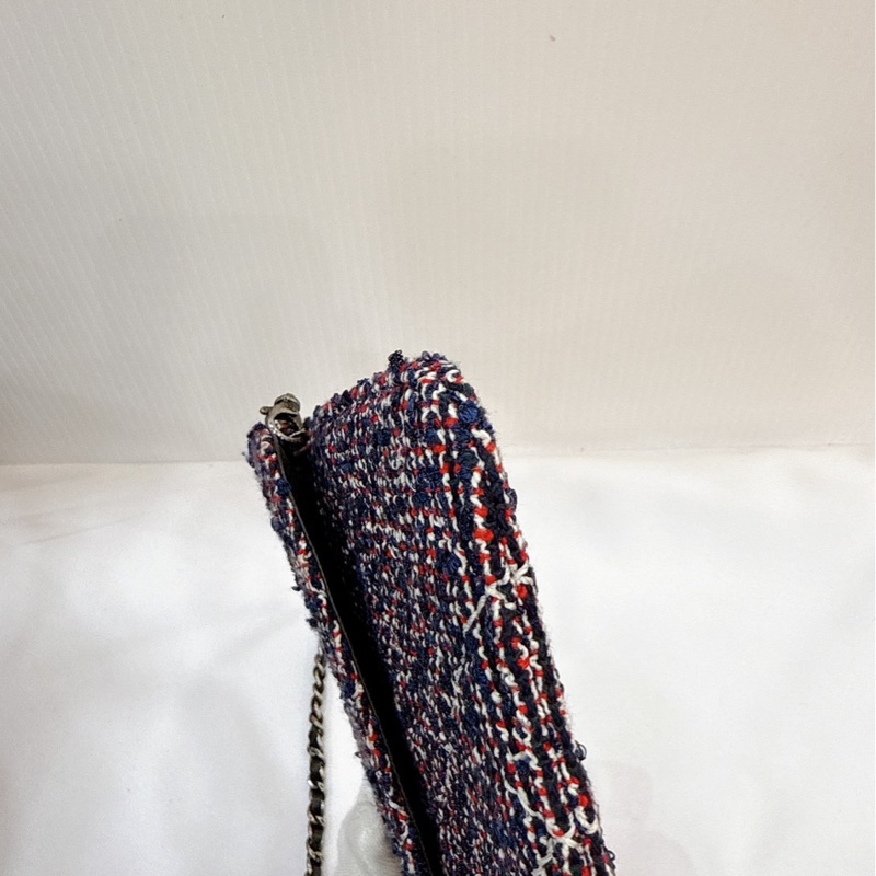 莉亞精品♡ Chanel 黑銀荔枝皮tote 毛呢編織二合一 二手美包-27