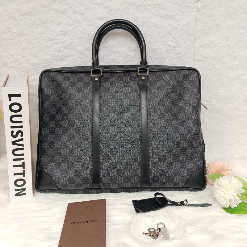 LV Porte-Documents Voyage 黑色 棋盤格 塗層帆布 中號 12年-0