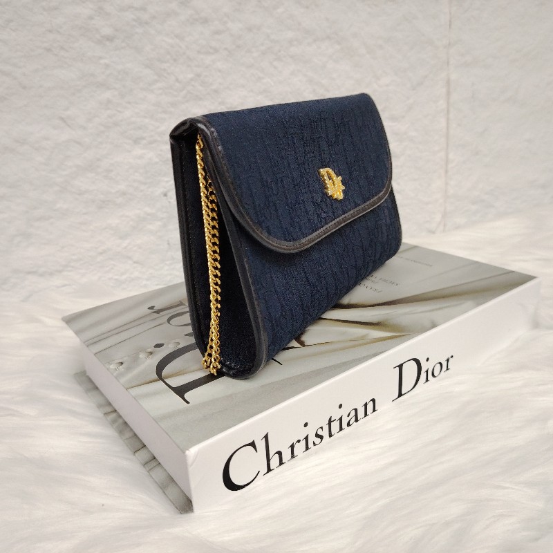 Dior 迪奧 藍色 中古老花鏈條包-2