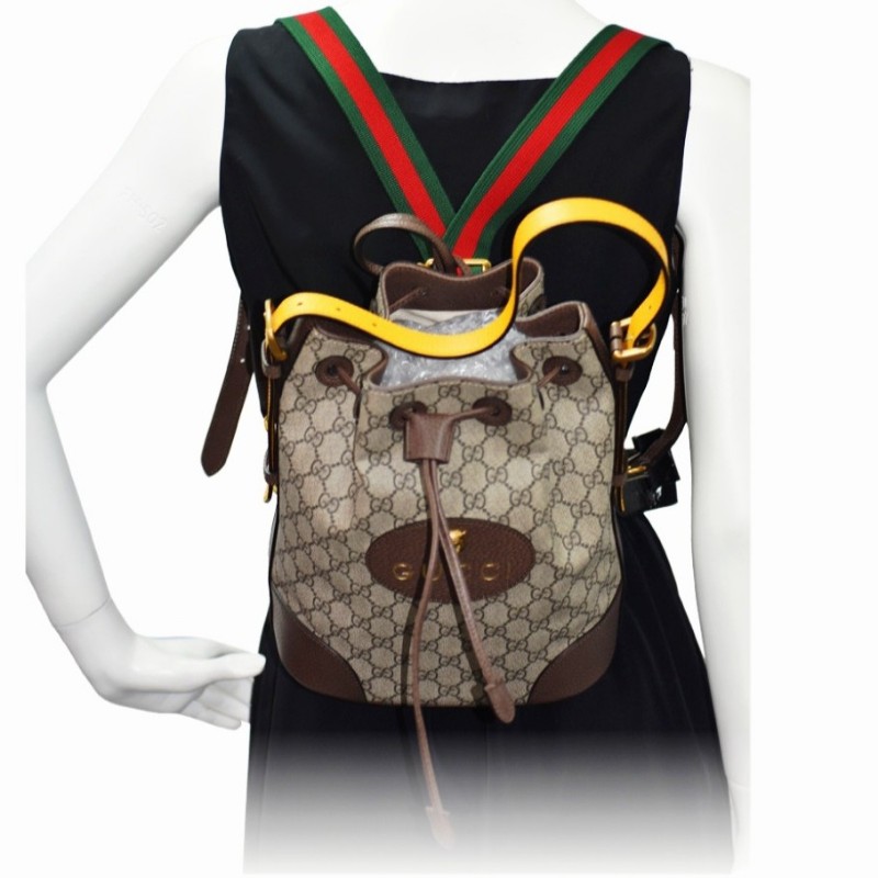 Gucci虎頭紅綠織帶束口肩背手提後背3用包-1