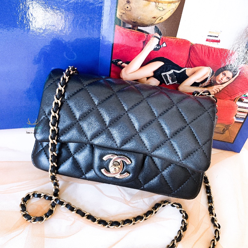 【 全新未使用 】CHANEL 香奈兒 AS5219 晶片版 黑色 金釦 羊皮 菱格紋 新版 Mini Coco 18公分 口蓋包 鏈條包-0