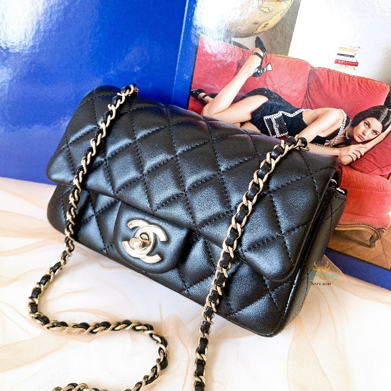 【 全新未使用 】CHANEL 香奈兒 AS5219 晶片版 黑色 金釦 羊皮 菱格紋 新版 Mini Coco 18公分 口蓋包 鏈條包-1