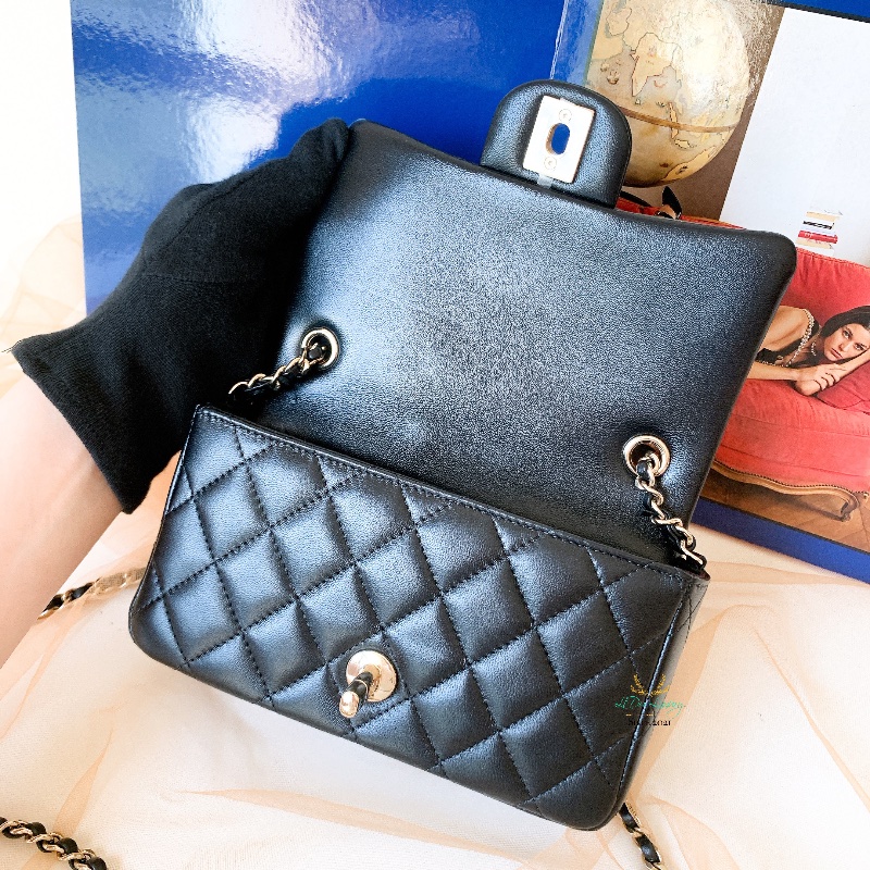 【 全新未使用 】CHANEL 香奈兒 AS5219 晶片版 黑色 金釦 羊皮 菱格紋 新版 Mini Coco 18公分 口蓋包 鏈條包-7