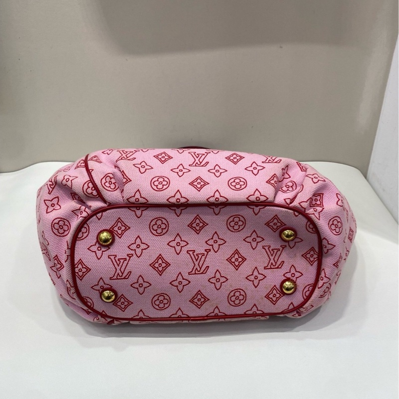 LV路易威登限定丹寧帆布子母沙灘包托特購物袋 櫻花粉拼紅-4
