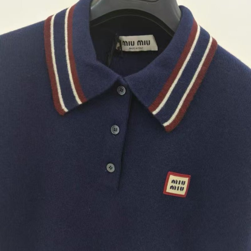 MiuMiuPolo領針織衫 女款 深藍色 Size: 36 38 40 全新-3
