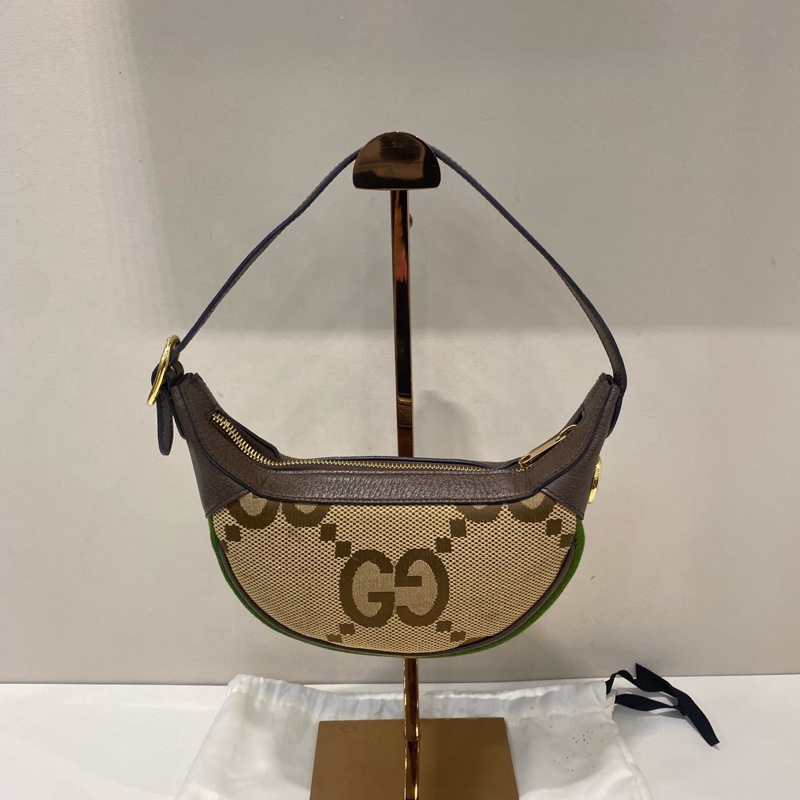 Gucci/古馳Ophidia mini新款老花Logo裝飾月牙包豌豆包烏木/ 棕拼色-1