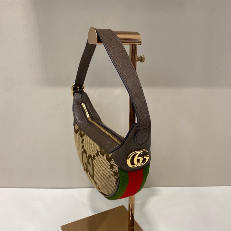 Gucci/古馳Ophidia mini新款老花Logo裝飾月牙包豌豆包烏木/ 棕拼色-2