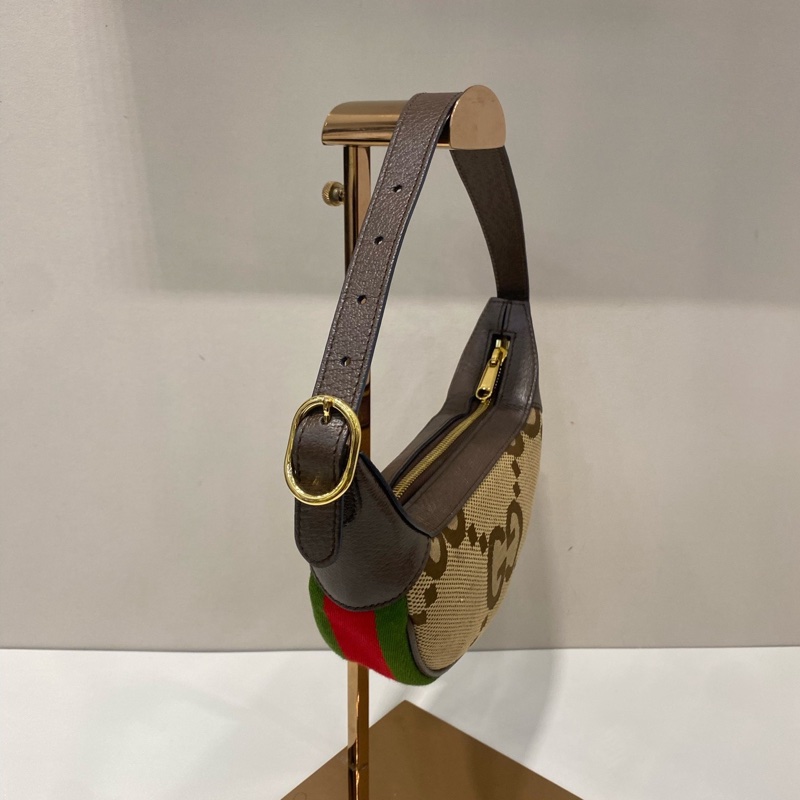 Gucci/古馳Ophidia mini新款老花Logo裝飾月牙包豌豆包烏木/ 棕拼色-3