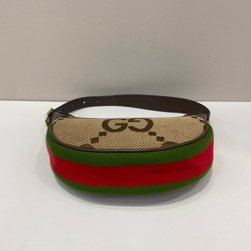 Gucci/古馳Ophidia mini新款老花Logo裝飾月牙包豌豆包烏木/ 棕拼色-4