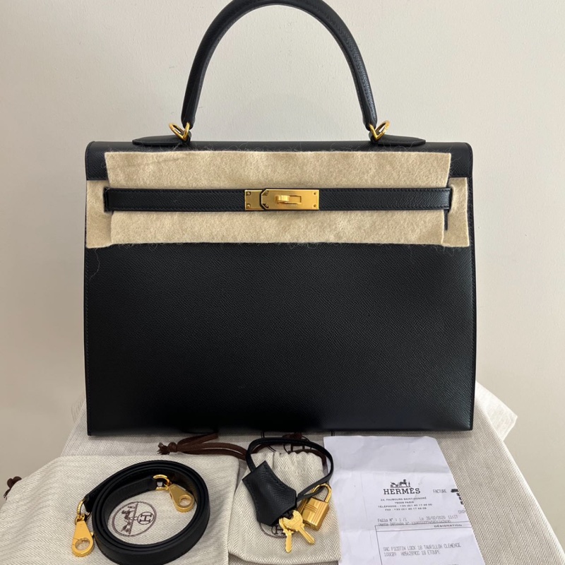Hermes Kelly 35 黑金 epsom 外缝-10