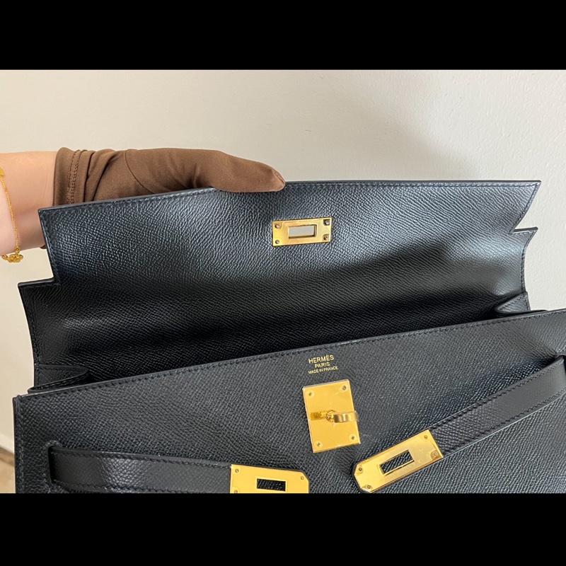 Hermes Kelly 35 黑金 epsom 外缝-16