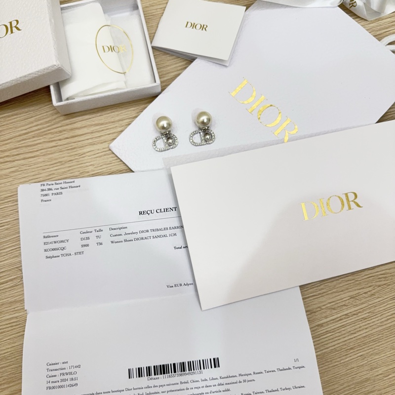 Dior Tribales 耳環 大全套 近新有購證 大logo 銀色 珍珠 經典款 耳釘-1