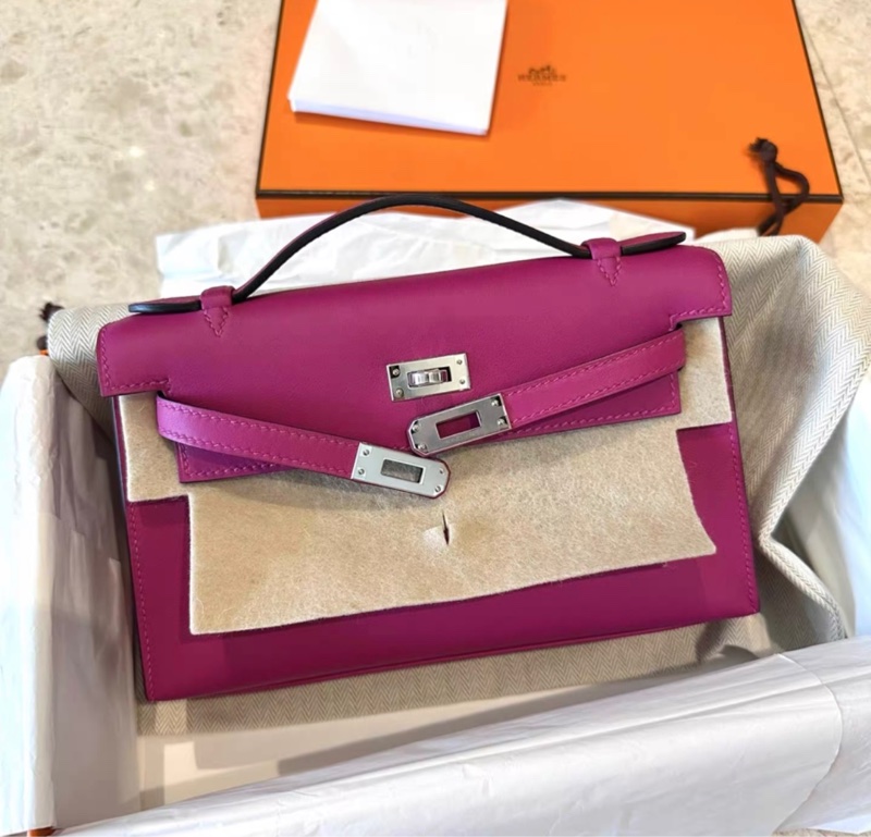 愛馬仕 minikelly 一代 L3玫瑰紫 Swift 銀扣 C刻，全新全套，-1