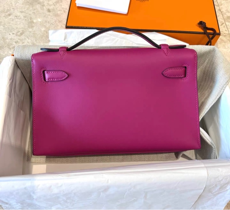 愛馬仕 minikelly 一代 L3玫瑰紫 Swift 銀扣 C刻，全新全套，-2