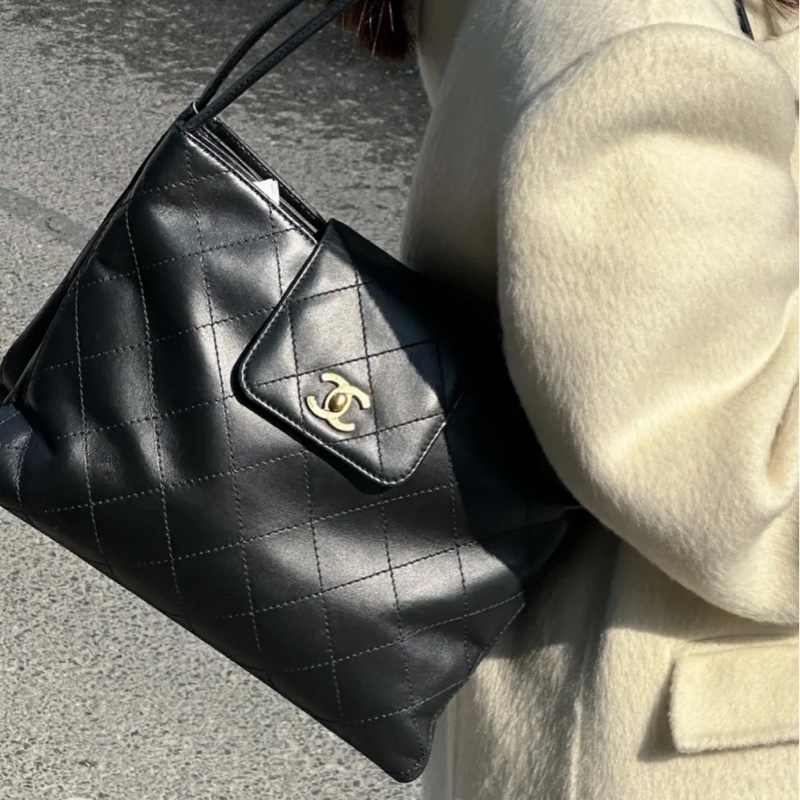 老香上線🤩Chanel黑金菱格中古款黑金kelly包手提單肩包-4