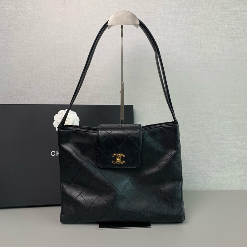 老香上線🤩Chanel黑金菱格中古款黑金kelly包手提單肩包-6
