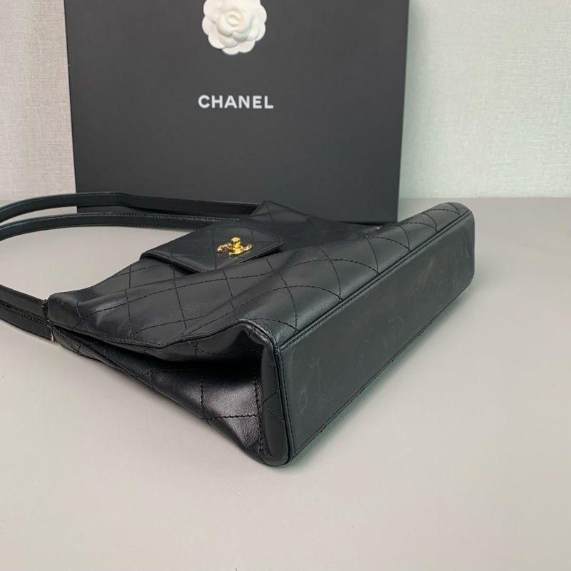 老香上線🤩Chanel黑金菱格中古款黑金kelly包手提單肩包-8