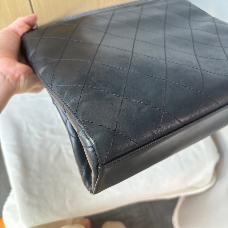 老香上線🤩Chanel黑金菱格中古款黑金kelly包手提單肩包-14