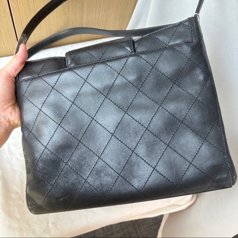 老香上線🤩Chanel黑金菱格中古款黑金kelly包手提單肩包-15
