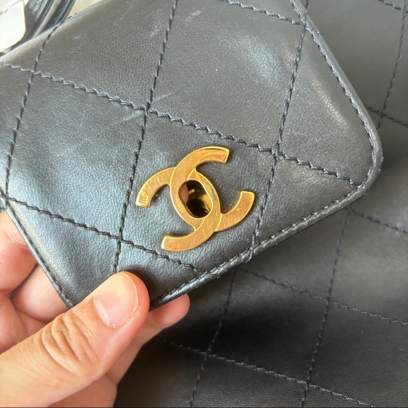 老香上線🤩Chanel黑金菱格中古款黑金kelly包手提單肩包-16