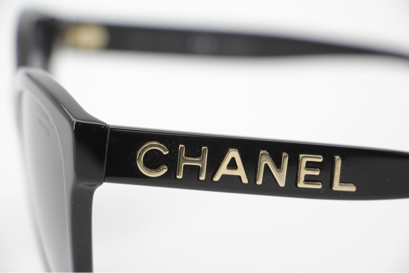 Chanel 2021 樹脂金色英文字黑色太陽眼鏡-9