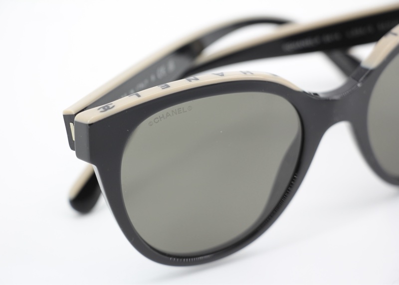 Chanel 2022 樹脂奶茶啡色黑細字蝴蝶形黑超 100%-6