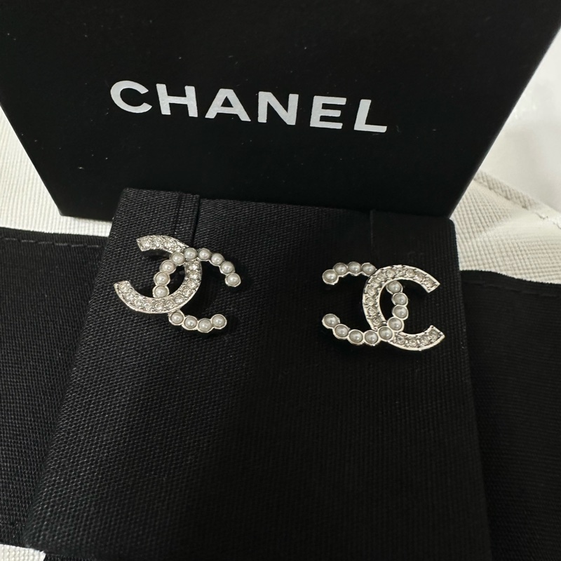 Chanel 雙C珍珠水鑽耳環-0