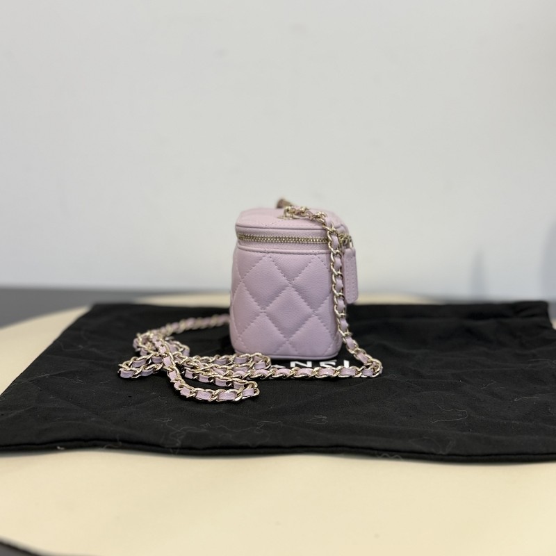 香奈兒/Chanel 24s粉紫色荔枝紋小盒子包/化妝盒 晶片款-1