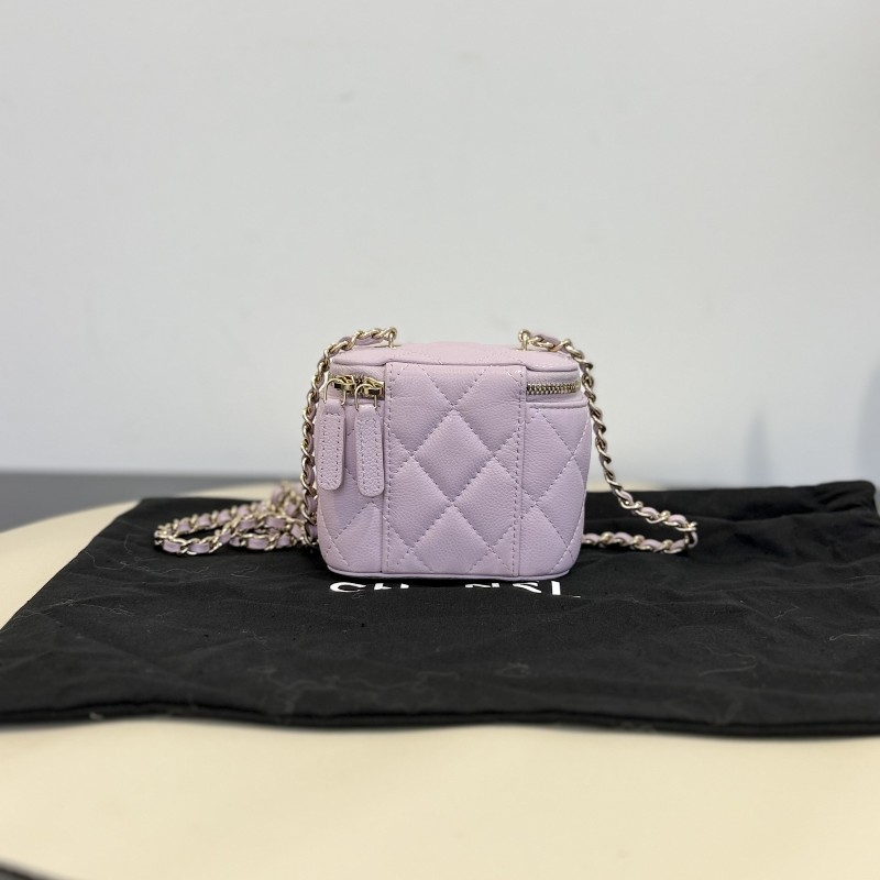 香奈兒/Chanel 24s粉紫色荔枝紋小盒子包/化妝盒 晶片款-2