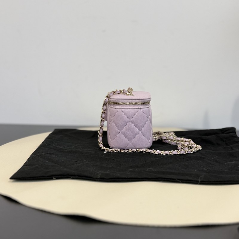 香奈兒/Chanel 24s粉紫色荔枝紋小盒子包/化妝盒 晶片款-3