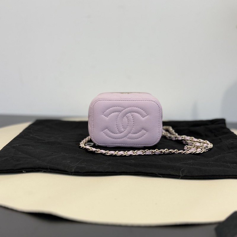 香奈兒/Chanel 24s粉紫色荔枝紋小盒子包/化妝盒 晶片款-4