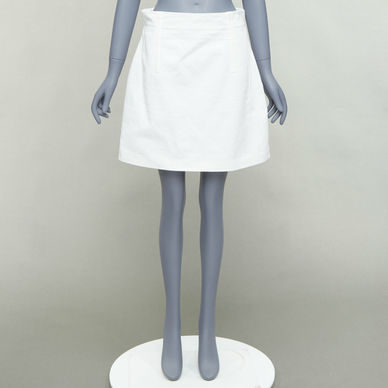 PRADA 2021 white cotton denim tapered dart lace up back skirt IT44 L-0