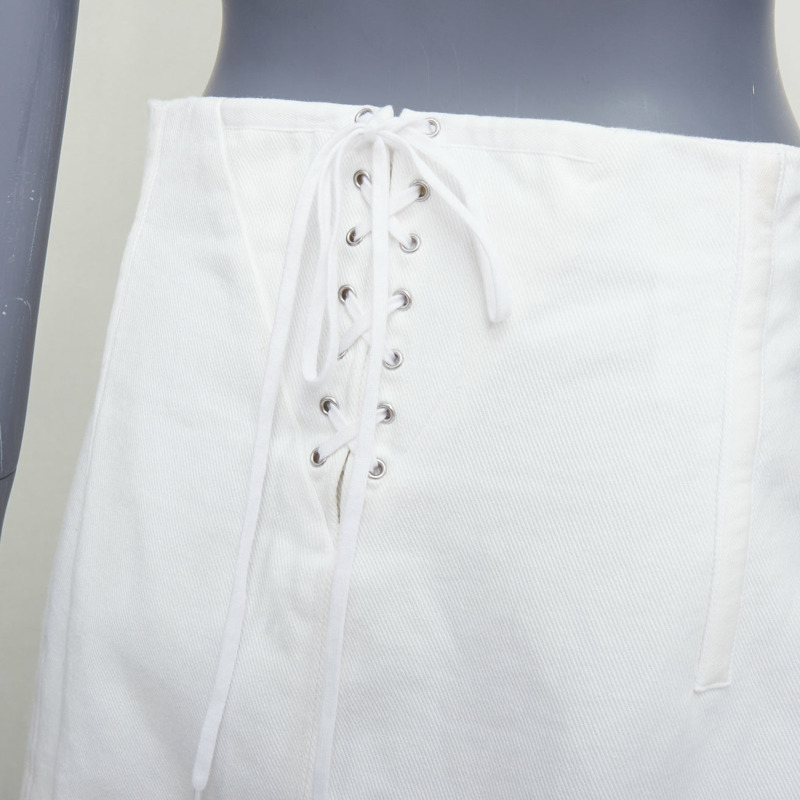 PRADA 2021 white cotton denim tapered dart lace up back skirt IT44 L-1