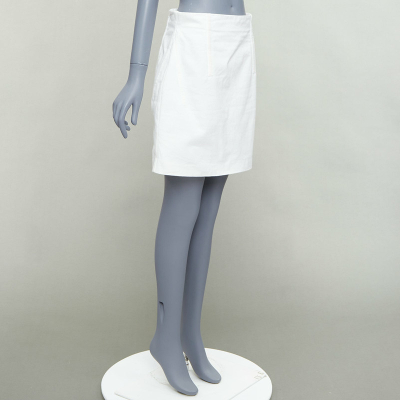 PRADA 2021 white cotton denim tapered dart lace up back skirt IT44 L-2