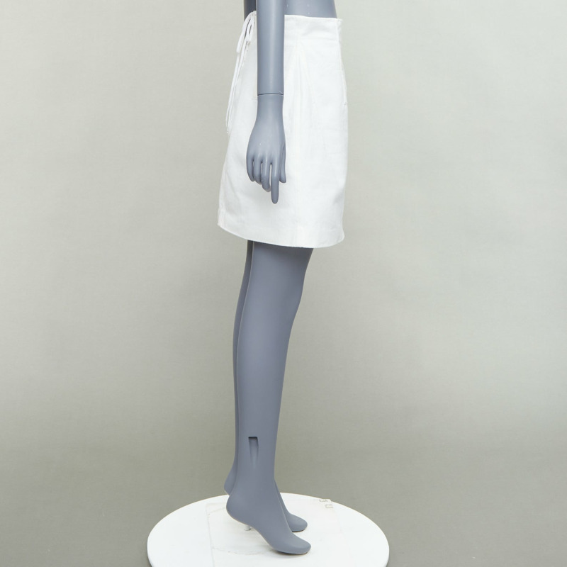 PRADA 2021 white cotton denim tapered dart lace up back skirt IT44 L-3