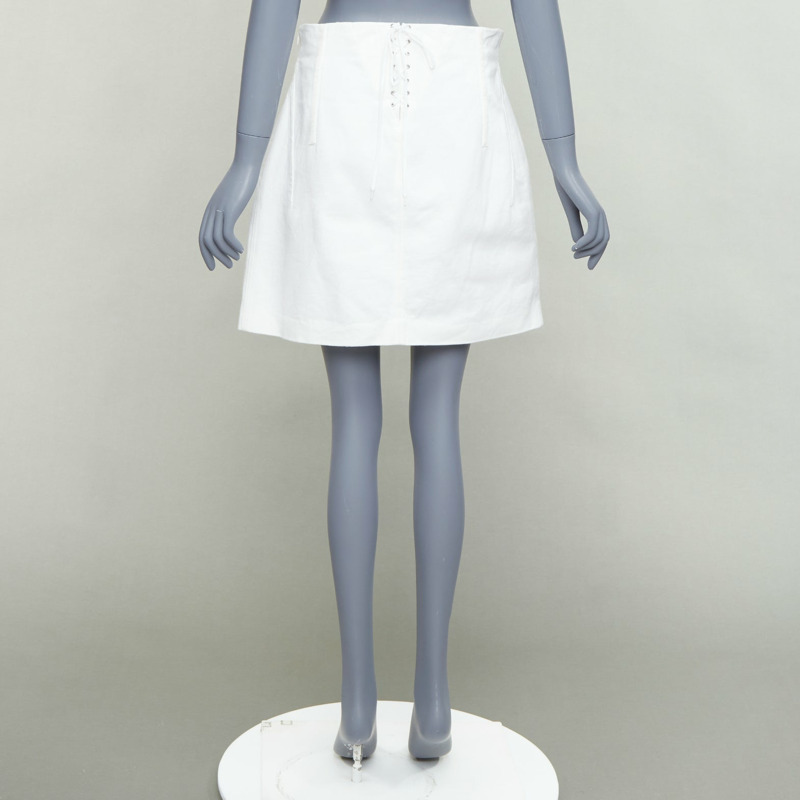 PRADA 2021 white cotton denim tapered dart lace up back skirt IT44 L-4