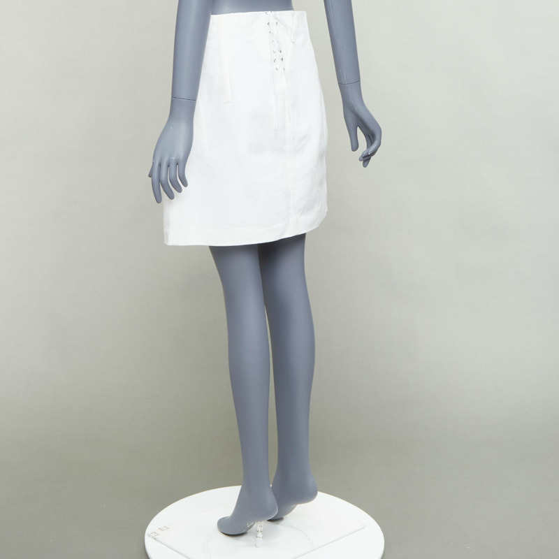 PRADA 2021 white cotton denim tapered dart lace up back skirt IT44 L-5