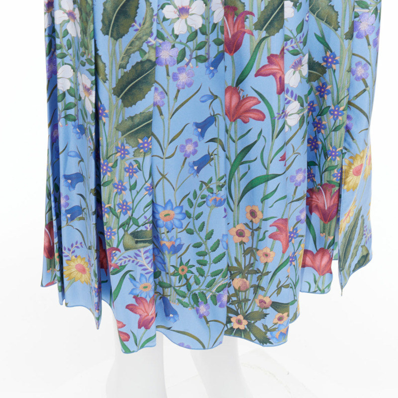 GUCCI 2016 New Flora 100% silk blue bloom pleated skirt IT42 M-6