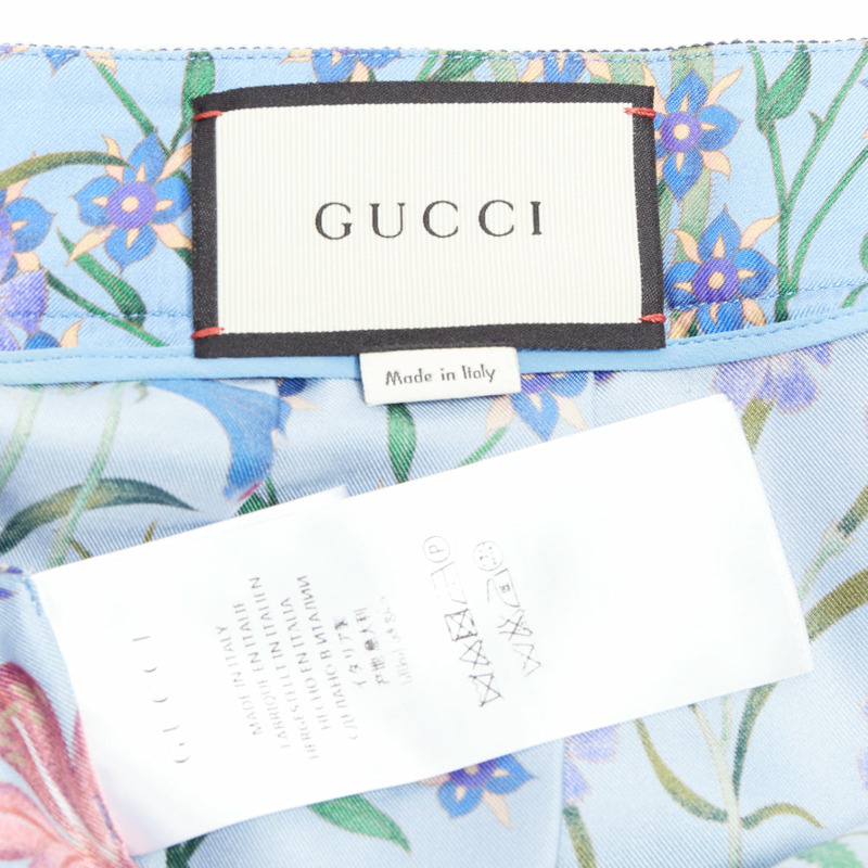 GUCCI 2016 New Flora 100% silk blue bloom pleated skirt IT42 M-7