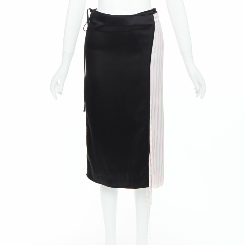 ALEXANDER WANG T black pink cream pinstripe wrap skirt US0 XS-0