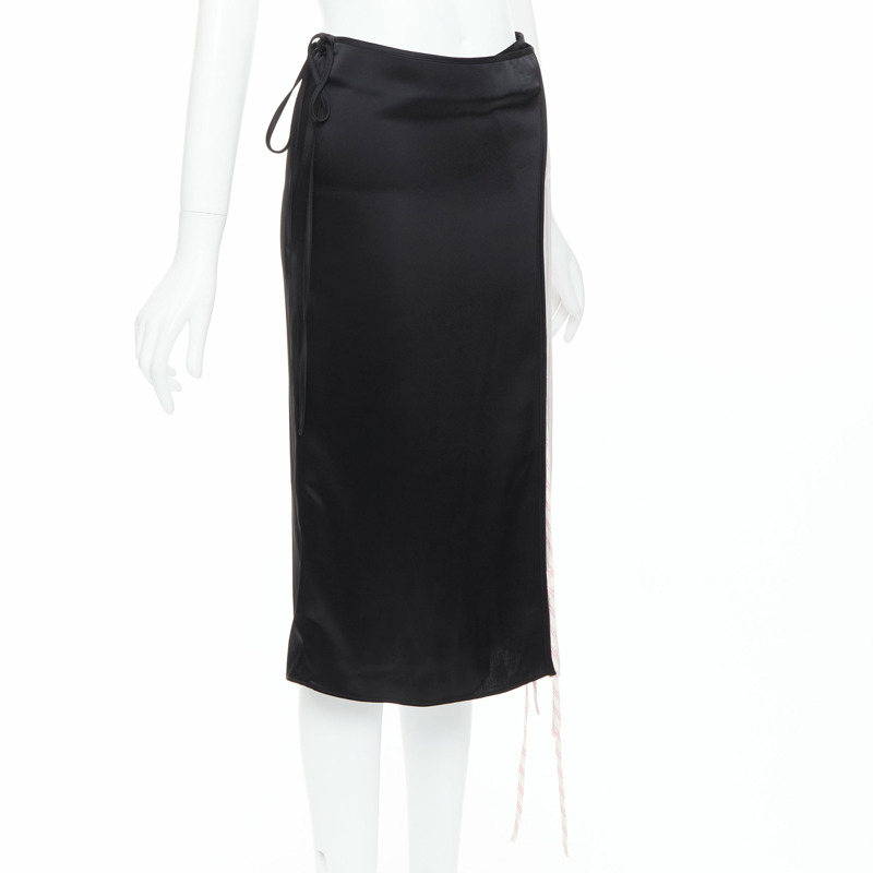 ALEXANDER WANG T black pink cream pinstripe wrap skirt US0 XS-2
